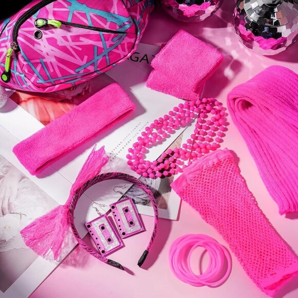80s Accessories for Women Girls Neon Retro Party Outfits Pink Fanny Pack Leg War main image 5